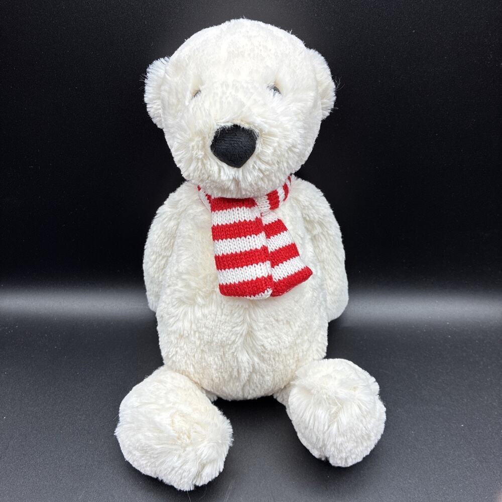 Jellycat Polar Bear PAX Plush Medium 11" White Red Stripe Scarf London